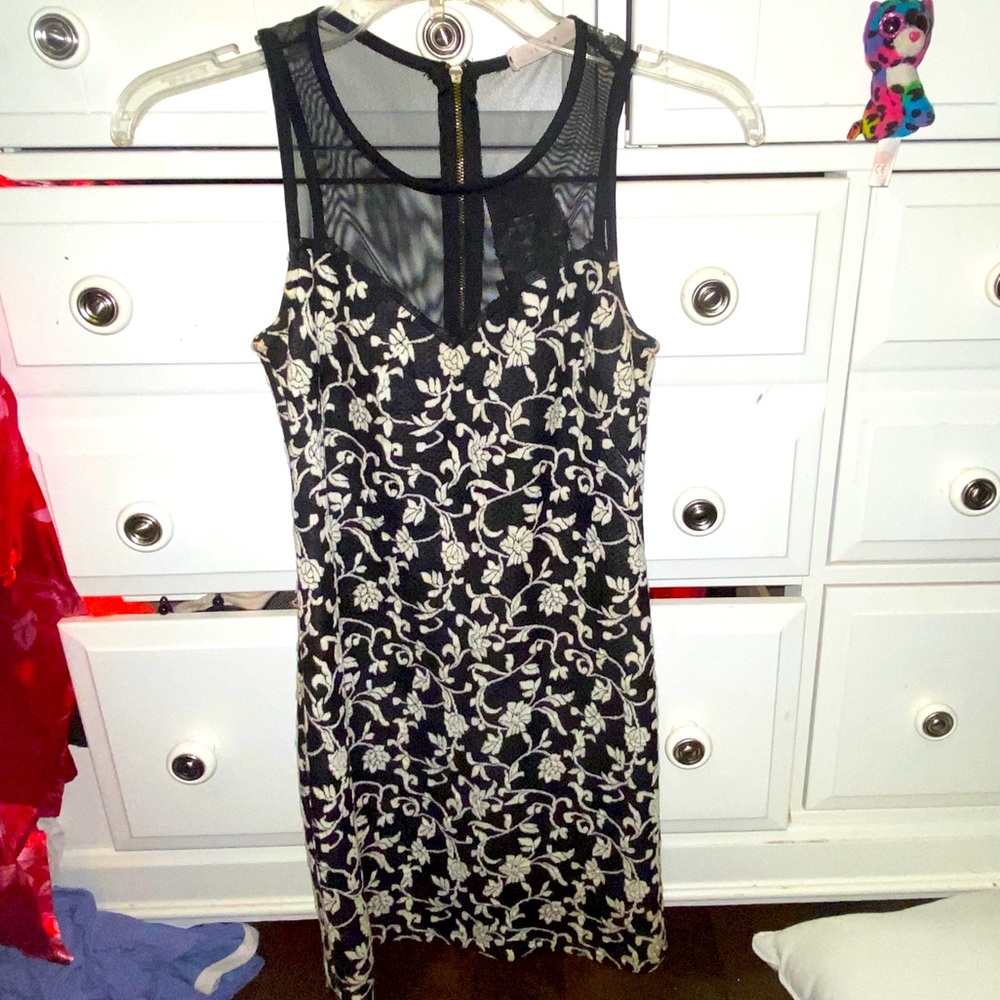 Lush Floral suede texture mesh back mini dress